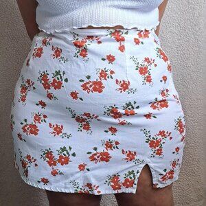 White Floral Mini Skirt